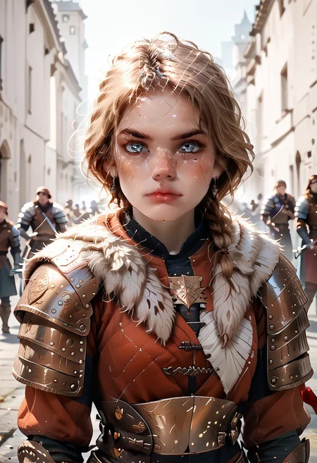masterpiece, best quality, amazing quality, very aesthetic, absurdres, 1girl, CerysUAI, d3t41l3d, armor, fur, sword,