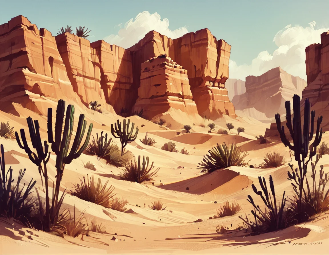 score_9, score_8_up, score_7_up, <lora:Messy Sketch Style:1>, desert with dunes and cacti