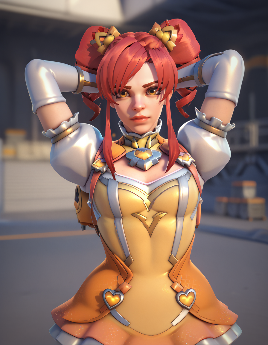score_9, score_8_up, score_7_up, Masterpiece, high-res, 2k, best quality, 2.5d, 1girl,  brig doki, brigitte (overwatch)  <lora:Brig_Doki_pony-000046:1> Cross-legged arms folded behind head