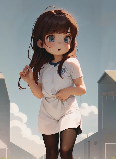 sfw, masterpiece, best quality, ultra-detailed,, 1girl, solo, Lavender blue living hair, :o, ok sign, wearing Tights, wet lens, at (soccer field:1.2), alkemanubis <lora:alkemanubis128_128-15:0.7>