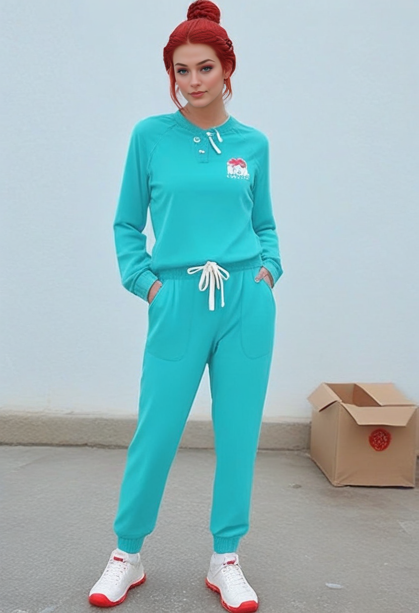 Stable_Yogis_PDXL_Positives 
<lora:train_Sweat_Suit_by_Stable_yogi_bsy_PONY:0.8>
 wearing a 99sweatsuit99 in Cyan color,   pockets, long sleeves, full body,  shoes,
beautiful face, Barbie-inspired makeup style, Box braid bun hairstyle, Plum red hair_color, snow-covered village square