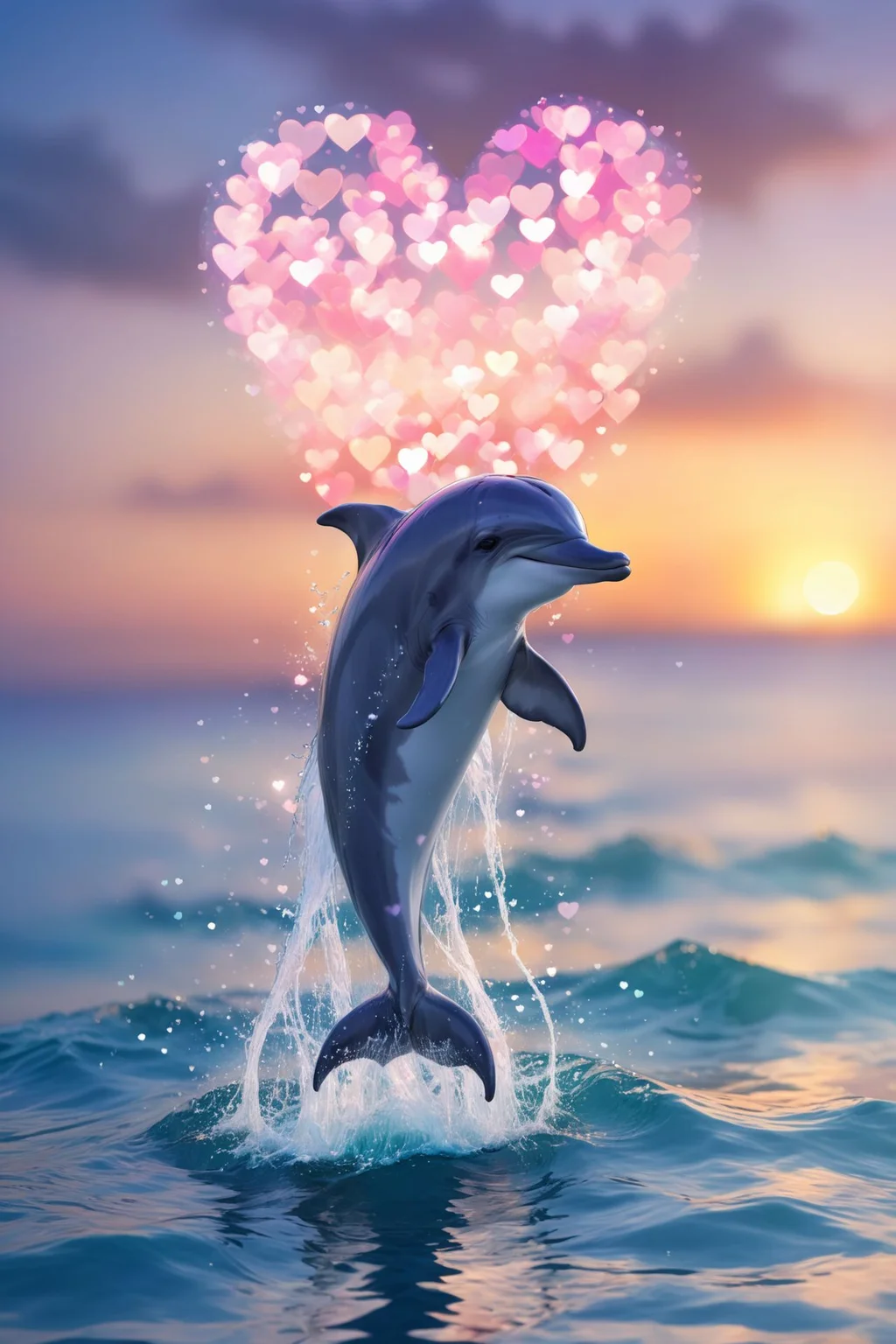 Kawaii dolphin, jumping out of the water, sunset creating bokeh lights on the ocean, vibrant and happy super cute wallpaper, anime, comic,
<lora:aidmaBokehmachine-V0.1:0.725> , bokehmachine, blurry background, heart bokeh