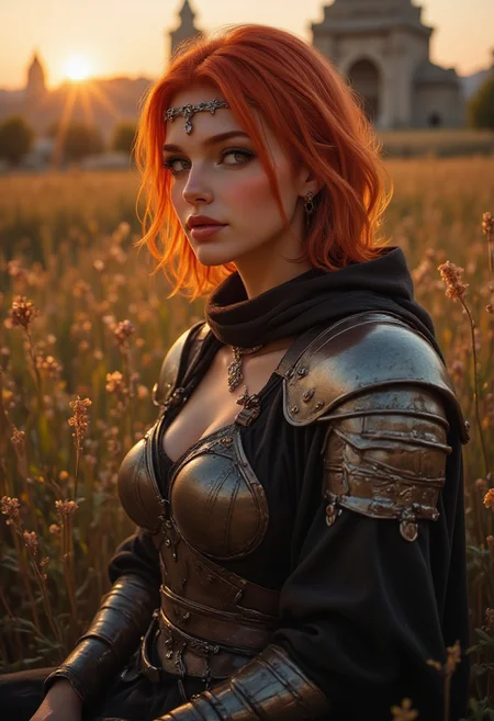 Midjourney_Whisper, A hyper-realistic portrait of a stunning supermodel, featuring a beautifully detailed face with captivating eyes and a serene expression.
Stunning illustration. masterpiece. bewitching color, depth of field, soft lighting, sharp focus, anime, <lora:ILLUSTRATION_2_FLUX v2:0.4> <lora:midjourney_whisper_flux_lora_v01:0.4>
The passage describes a highly detailed and ethereal side-profile portrait of a . full body shot, masterpiece, best quality, 1girl, extremely beautiful, medium large breasts, slender body, curvy, wearing nordic clothes, mystic jewelry, model pose, perfect composition, seductive smirk, cute, very pretty, subtle, simple, close up, female, girl in armor, short red hair, tired, around a field of flowers, sunset, ruins, anime