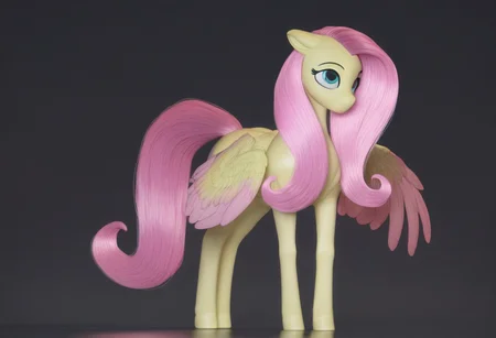 score_9, score_8_up, score_7_up, source pony, c1op1c1an, feral pony, solo, simple background, blue eyes, full body, standing, tail, closed mouth, black background, wings, pink hair, simple background, fluttershy, pegasus, wings, looking up