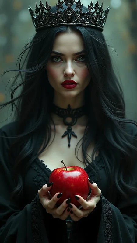score_9, score_8_up, score_7_up,  Girl,Black long hair，Black Queen，accessories，Apple in hand，Poison apples，Witch Queen，Red lipstick, 3D render" CyberRealistic Photorealistic, hyperrealistic, Unreal Engine 5