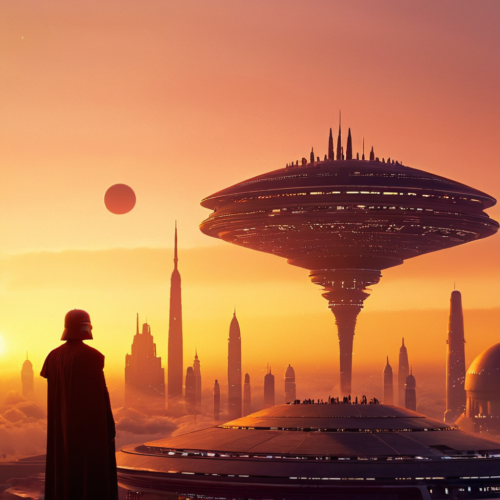 cinematic film still of <lora:detailed:0.4> detailed
<lora:perfection style:0.4> perfect
<lora:PerfectEyesXL:0.5>
 <lora:Bespin:1>
Bespin a futuristic city with a tower in the middle,in star wars style,heart,gradient,gradient background,no humans,scenery,sunset,sun,silhouette,orange theme,yellow sky, shallow depth of field, vignette, highly detailed, high budget, bokeh, cinemascope, moody, epic, gorgeous, film grain, grainy