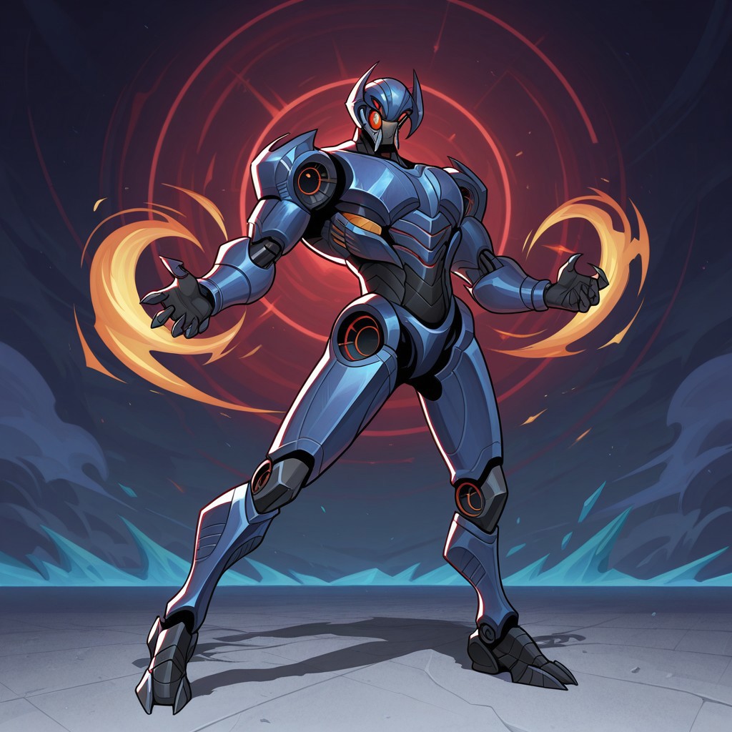 masterpiece, best quality, amazing quality, very aesthetic, absurd res, newest BREAK male, 1boy, solo, ultr0n, robot, red eyes, full body, standing, dynamic pose,