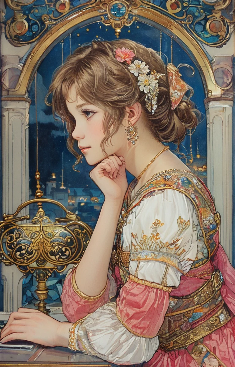 masterpiece,best quality,<lora:tbh166-sdxl:0.9>,illustration,style of Ivan Bilibin, portrait of idolmaster cinderella girls,
