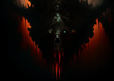 a broken forgotten god, paranormal, body horror, cosmic horror, surreal, volumetric lighting, masterpiece, trending on artstation, highres, digital painting, darkness, EMB_bontrex-150