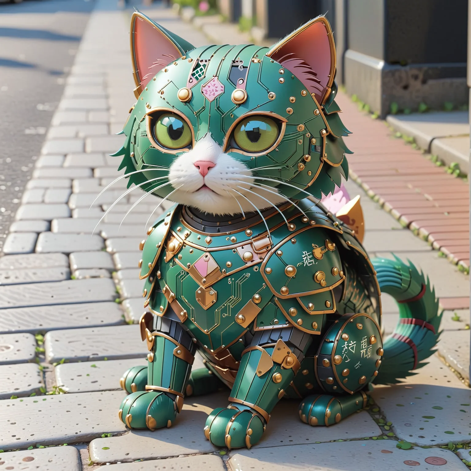pcb_style, cat, animal, cute, sitting on sidewalk, plate armor, <lora:Styles\SDXL\PCB_Style_[SDXL]_-_Snoodler>
