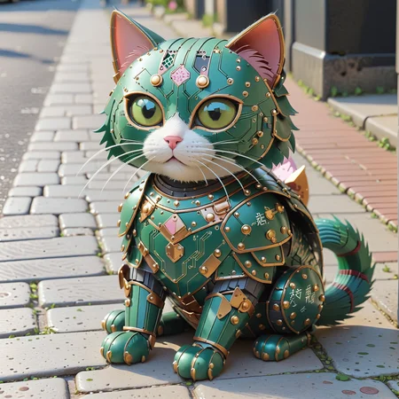 pcb_style, cat, animal, cute, sitting on sidewalk, plate armor, <lora:Styles\SDXL\PCB_Style_[SDXL]_-_Snoodler>