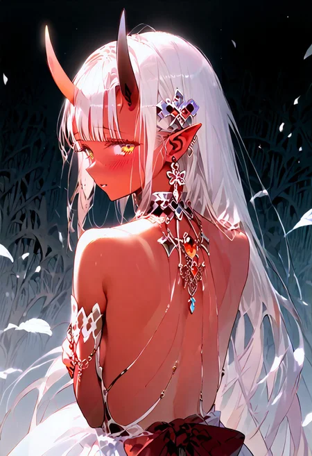 (Masterpiece:1.3), (best quality:1.2), (detailed background:1.1), (intricate details:1.1), (detailed background:1.2), 1girl, solo focus, perfect anatomy, sexy, 2d style,
BREAK
(score_9, score_8_up, score_7_up), (Masterpiece), (expressive eyes), 1girl, 
Aka-Oni, oni, colored skin, red skin, straight horns, shy,
<lora:MGE_V5.0:1.2>
BREAK
revealing clothes, sexual pose, charming, covering breasts, bloom, sakura bloom,
shy, pettie body, 
dynamic angle, side shot,
looking down at the viewer,looking back, from behind, from under,
BREAK
perfecteyes,NegativeDynamics,scenery,bleakfaith,