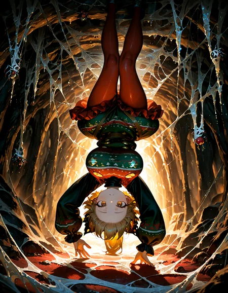 Christmas, dress, red pantyhose ,Christmas sweater,
1girl, solo, kurodani_yamame, soft lighting,looking at viewer,upside-down , cave, silk ,spider_girl ,spider_web,big breast,
masterpiece, best quality, amazing quality, very aesthetic, absurdres, newest, (volumetric lighting),
<lora:world_christmassweater:0.5>,<lora:cfg_scale_boost:0.5>, <lora:ponyv5_noobE11_1_adamW:0.5>, <lora:illustrious_noobai_epsilon_pred_1_best_quality_v1:0.5> ,<lora:illustrious_noobai_epsilon_pred_1_masterpieces_v1:0.5> ,<lora:illustrious_noobai_epsilon_pred_11_very_aesthetic_v1:0.5>