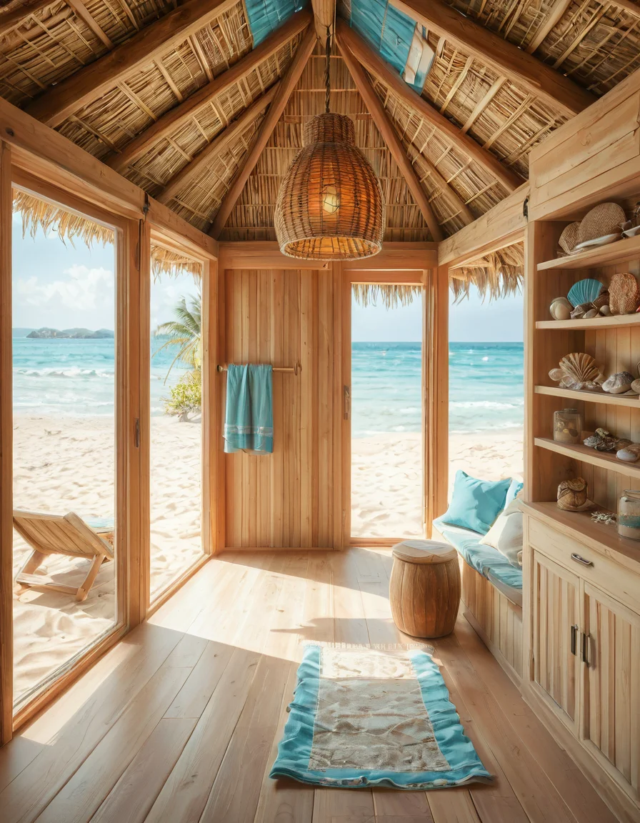 rating_safe,looking at viewer,focus on woman face,A woman wearing a sleek and modern diving swimsuit with dress, primarily designed in a combination of navy blue and turquoise tones with subtle black accents, is standing gracefully inside a cozy and charming beach hut,c0zy b34ch hut; the hut, made of light-colored wooden planks with a weathered, rustic finish, is warmly lit by natural sunlight streaming through its open windows and doorway, creating a relaxed and serene atmosphere. The woman, who appears confident and at ease, has slightly wet, wavy chestnut-brown hair that falls softly to her shoulders, subtly catching the light; her posture is upright yet casual, with one hand resting gently on the edge of the wooden frame of the hutâs doorway, while her other hand is placed lightly on her hip. The interior of the beach hut is adorned with small, homey details such as a straw mat on the wooden floor, a few neatly folded towels in pastel shades stacked in the corner, and a hanging seashell wind chime swaying gently in the breeze; through the open doorway, thereâs a faint glimpse of the golden sand and turquoise ocean waves in the background, adding to the tranquil coastal ambiance of the scene.<lora:SDXLFaeTastic2400:0.4> <lora:extremely_detailed:0.4> extremely detailed, <lora:c0zy_b34ch_hut:1>, Masterpiece,best quality,hi res,8k,hi res,8k,award winning,(sharp focus, intricate, highly detailed),
