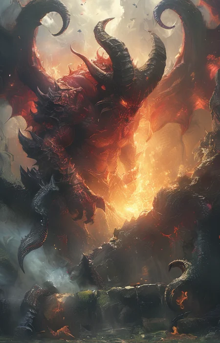 masterpiece,best quality,<lora:tbh258-sdxl:0.9>,illustration,style of diablo,monster, demon wings, demon tail, demon horns, A bottle of perfume in garden