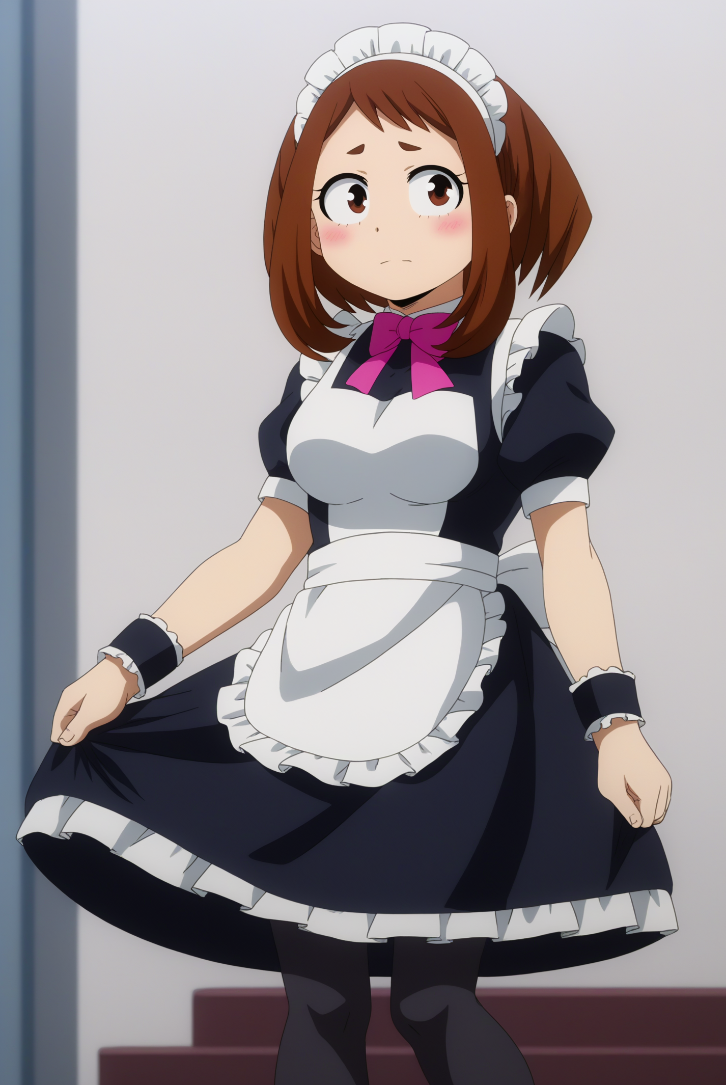 Ochaco_Uraraka, solo, Maid Apron Dress <lora:My_Hero_Academia-Ochaco_Uraraka-PDXL:0.8>