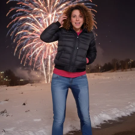 Omo wet
Wetting
Dark spot on crotch
Realistic style.
Cute sexy and fit girl 30 years. Jeans. Winter jacket. Curly hair. She just started peeing, only crotch is visibly wet.
New years celebration with fireworks in the background.she is Super drunk and passed out from too much alcohol. Lying down
Cute face with a happy expression.
Full body picture. Show face. Facing camera.
Photo realistic