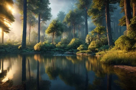 (masterpiece:1.2), (best quality,:1.2), 8k, HDR, ultra detailed, ((photorealistic)), professional light, cinematic lighting, fashion photography, ambient lighting, <lora:detail_slider_v4:3>,  a pond in the middle of a dark forest, <lora:FantasyForest-10:1>, epiCPhoto