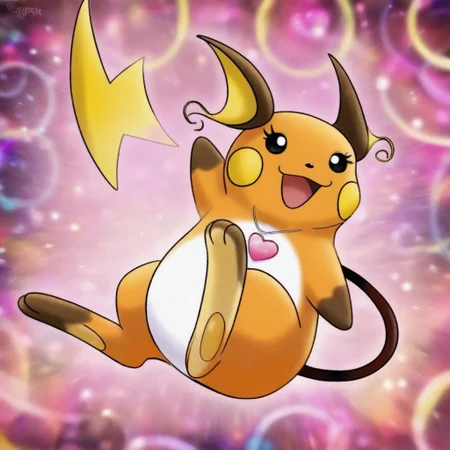 zzRaichu, pokemon, female, (((eyelashes))), disney, girly, (((wearing pink heart necklace))), full body, solo, looking at viewer, open eyes, open mouth, happy, smiling, dancing, posing, solo, (((flirty))), one tail