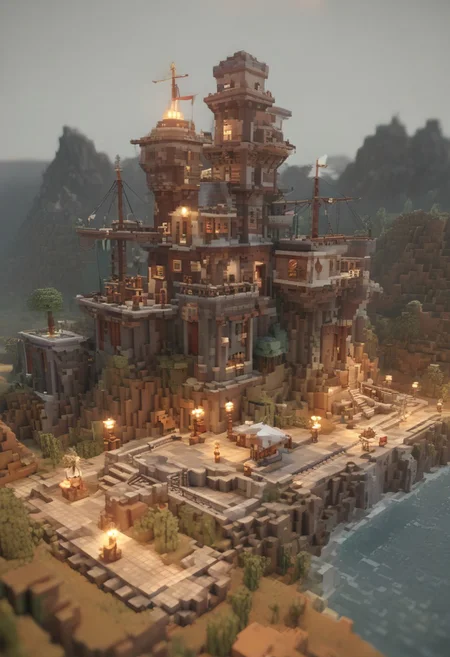 (score_9, score_8_up, score_7_up) masterpiece, (perfect lighting), absurdres, landscape, minecraft, 3d, badlands, blu
tf2map, degroot keep, castle, flags, upward, lamp posts, (shore), ship, docks, ship yard, boats, ships, bridge, cloudy, scenery, no humans, payload, bombs, flags, pirate bomb, bomb cart, outdoors, light house, towers, torches, midpoint,, waterfall, official, <lora:tf2map:1.2>