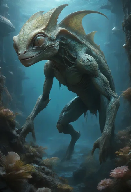 masterpiece, highly detailed, realistic, alien species (ethereal alien) with pastel pink armored skin, bioluminescent patterns, reptilian body, slitted jade green eyes, segmented antennae, bioluminescent limbs, cybernetic implants,armored plates, set in a sprawling futuristic city, with towering skyscrapers, flying vehicles, a bustling ambiance, under the starlight, <lora:alien-species:1>
