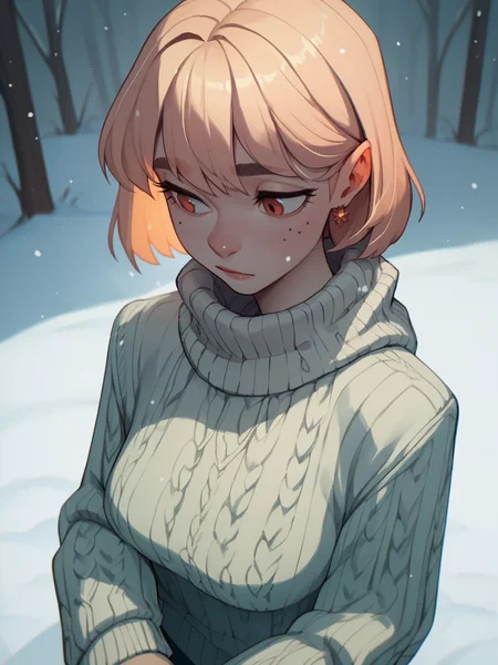 score_9, score_8_up, score_7_up, score_6_up, score_5_up, <lora:lhata4564XLP:1> lhata4564, 1girl, sweater, snow,