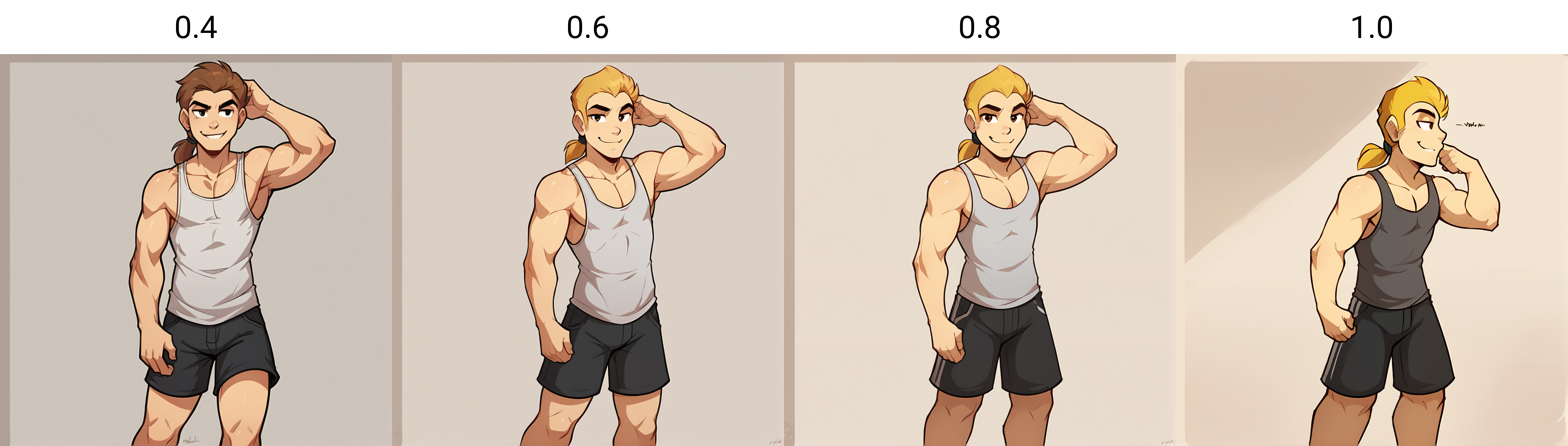 score_9, score_8_up, score_7_up,score_6_up,score_5_up, source_furry,
BREAK
solo, human male, flat chest, (simple background), (smug), tank top, shorts, thighs, standing, (muscular male:1.2)
BREAK
 <lora:Keiren-Twokinds-SDXL-AnonTK-V2:0.4> , keiren-twokinds, human, medium hair, low ponytail