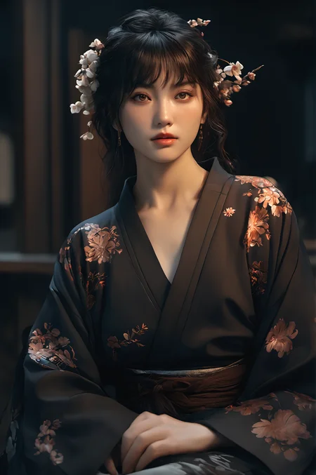 masterpiece,best quality,4k,girl sexy in kimono, ultra realistic, concept art, intricate details, eerie, horror, highly detailed, photorealistic, octane render, 8k, unreal engine, art by artgerm and greg rutkowski and charlie bowater and magali villeneuve and alphonse mucha, full body, crystal clear, razor-sharp, breathtakingly vivid, cinematic lighting, atmospheric shadows, and stunning textures.