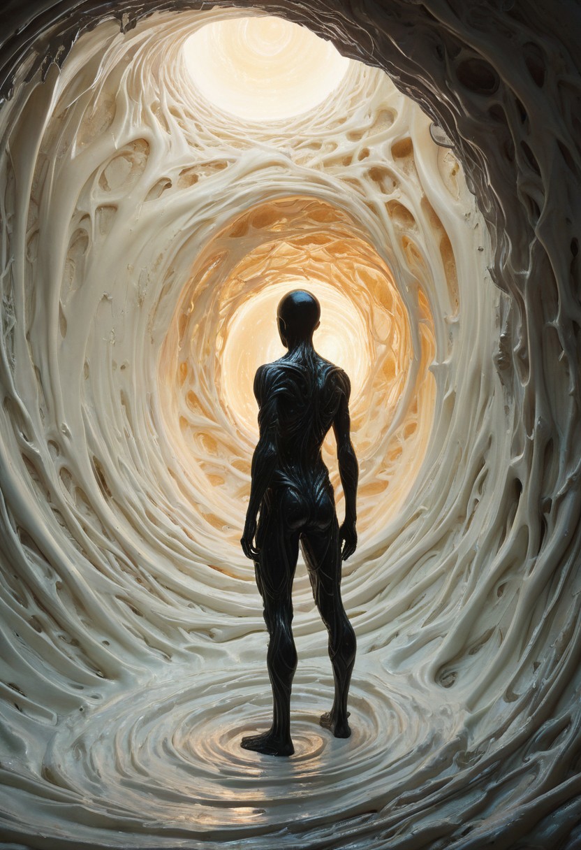 by Nicolas Delort, by Marco Mazzoni, by Antonio J. Manzanedo, a dark silhouetted figure standing in front of a scifi horror fleshy alien maelstrom wormhole in an otherworldly surreal dreamscape, white, ivory, breathtaking, eerie, ethereal, in the (style ofSocial Sculpture:1.6), limited dark color palette, unusual colors, highly dramatic volumetric lighting
<lora:xl_more_art-full_v1:0.5>
