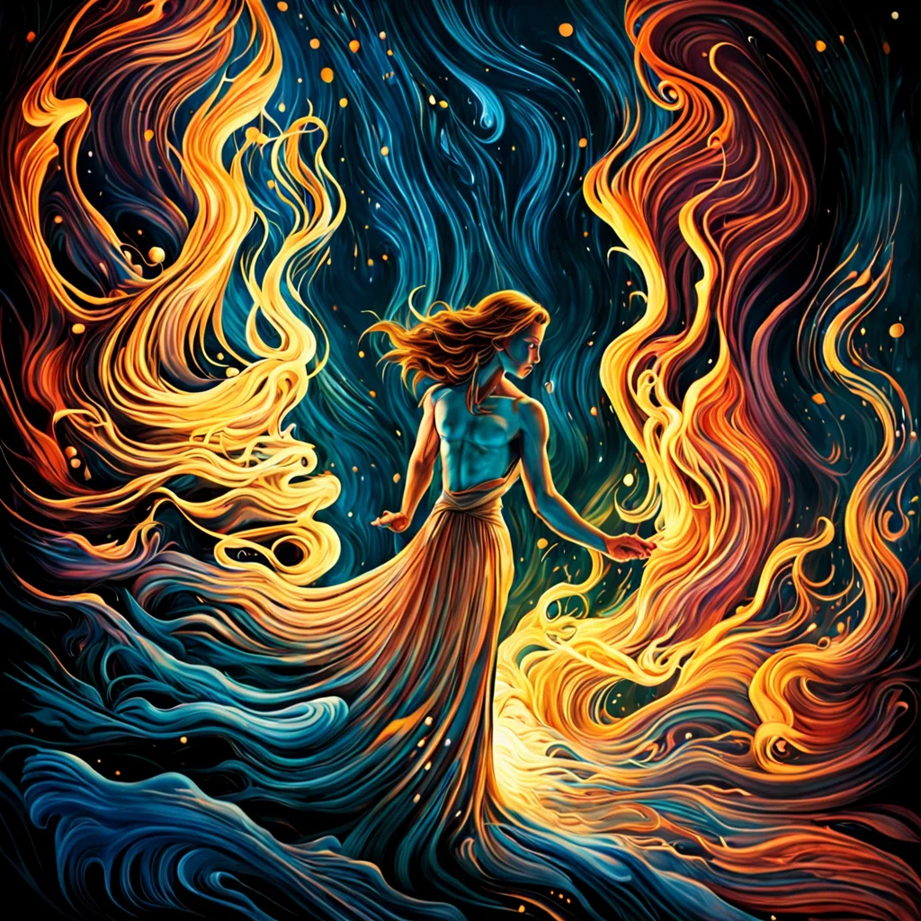(masterpiece, best quality:1.4), light painting, (long exposure:1.2),dynamic streaks, luminous trails, vibrant colors, fluid movement, captivating patterns, creative experimentation,(1girl),(highest detailed),(cowboy shot:1.2),dynamic pose by dnmumfrd <lora:dan_mumford_v09:1.7>, Crystal Caverns . Majestic underground city carved from stunning natural crystal formations, translucent spires, glittering architecture, Heroic Realist sculpture . Figures with idealized musculature posing dynamically, celebrating ideals of mass utopian culture, Kinetic sculpture . Moving parts, plays of light, floating shapes, real motion that transforms itself, horror-themed . eerie, unsettling, dark, spooky, suspenseful, grim, highly detailed, tilt-shift photo of . Selective focus, miniature effect, blurred background, highly detailed, vibrant, perspective control, Art nouveau style . Ornate organic pattern, floral motifs, curving lines, elegant decoration, gold accents