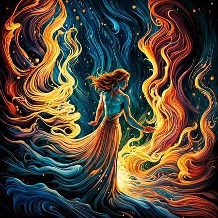 (masterpiece, best quality:1.4), light painting, (long exposure:1.2),dynamic streaks, luminous trails, vibrant colors, fluid movement, captivating patterns, creative experimentation,(1girl),(highest detailed),(cowboy shot:1.2),dynamic pose by dnmumfrd <lora:dan_mumford_v09:1.7>, Crystal Caverns . Majestic underground city carved from stunning natural crystal formations, translucent spires, glittering architecture, Heroic Realist sculpture . Figures with idealized musculature posing dynamically, celebrating ideals of mass utopian culture, Kinetic sculpture . Moving parts, plays of light, floating shapes, real motion that transforms itself, horror-themed . eerie, unsettling, dark, spooky, suspenseful, grim, highly detailed, tilt-shift photo of . Selective focus, miniature effect, blurred background, highly detailed, vibrant, perspective control, Art nouveau style . Ornate organic pattern, floral motifs, curving lines, elegant decoration, gold accents