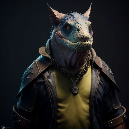 a fantz creature|(shark:0.6) portrait with a scfi costume, dynamic composition, cinematic lighting, warm and vibrant colors, art by Sam Weber and Michael C Hayes, 8k, trending on artstation, hyper detailed, cinematic, <lora:Creature_Design2_V1:0.8>