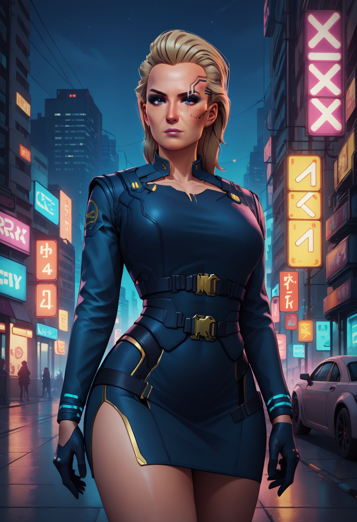 score_9, score_8_up, score_7_up,  BREAK,
<lora:meredithPony:1.0> MEREDITHSTOUT, corpooutfit,  in a cyberpunk city at night, neon lit street,