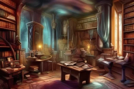a fantasy bedroom that is also the owner's personal library with books everywhere
FanStu