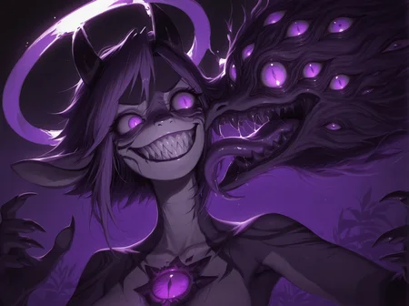 masterpiece, best quality, newest, highres, absurdres,
<lora:Eldritch_horror_concept_LoRA:1.2> (1uxfer0:1.2), head, destroyed head, extra eyes, (halo:1.4), (extra eyes background:1.4), teeth, (sharp teeth:1.5), (tongue:1.4), __drakopa__,
1girl, (solo:1.2), small breasts, looking at another, __jojoposes__,
<lora:Dramatic Lighting Slider:3.5>