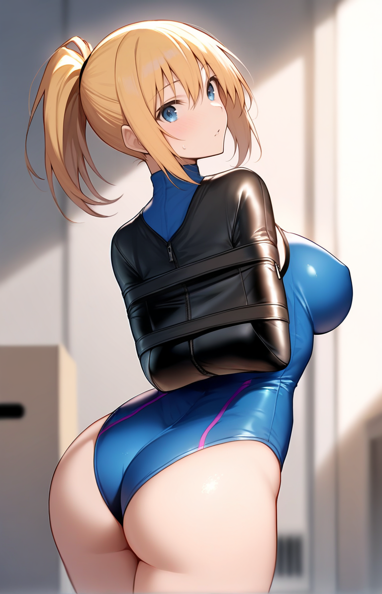 masterpiece, best quality, 1girl, <lora:boxtiearmbinder-illus:1> box-tie armbinder, arms behind back