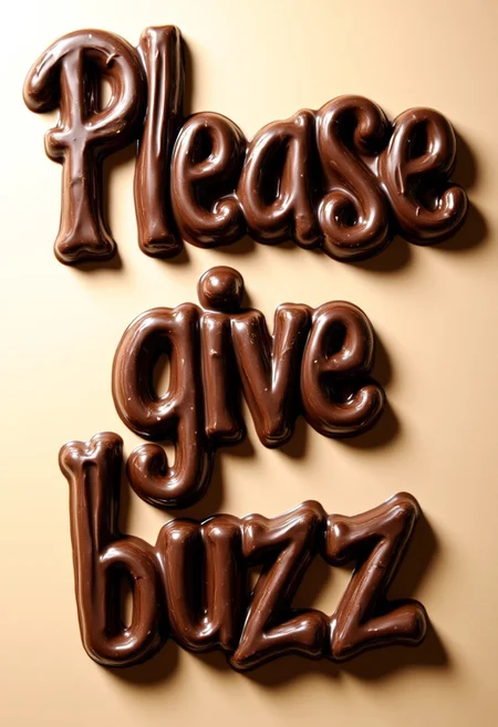 The text "Please give buzz" made of chocolate, chocolate style