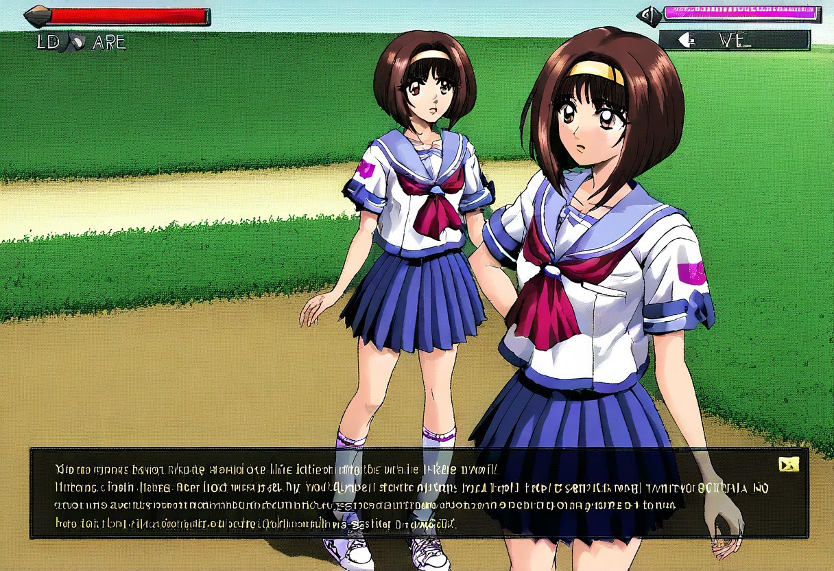 VG_SS, fake screenshot, english text,
"TRUE LOVE"
Fake video game interface. 
Scrolled beat'em up.
((1 woman,))
MikaeMorikawa, brown hair, yellow hairband, medium hair, bob cut, brown eyes, , serafuku, short sleeves, blue skirt, pleated skirt, white socks, white footwear, sneakers,
backdrop is a area of high school in town in Japan, 1999.
(High Resolution), (More Details), (8K), (High Resolution)