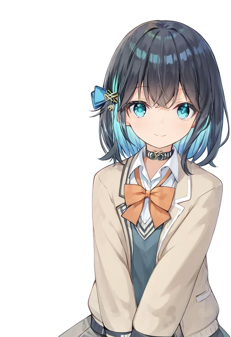 score_9, score_8_up, score_7_up, source_anime, <lora:lowres_concept_ponyXL_v1:-0.3>
BREAK,
<lora:miyamai_moca_ponyXL_v3-15:1> miyamai_moca, black hair, blue hair, colored inner hair, multicolored hair, blue eyes, hair ornament,
school uniform, brown jacket, open jacket, sweater vest, white shirt, bow, choker, smile, standing, sitting, from side,