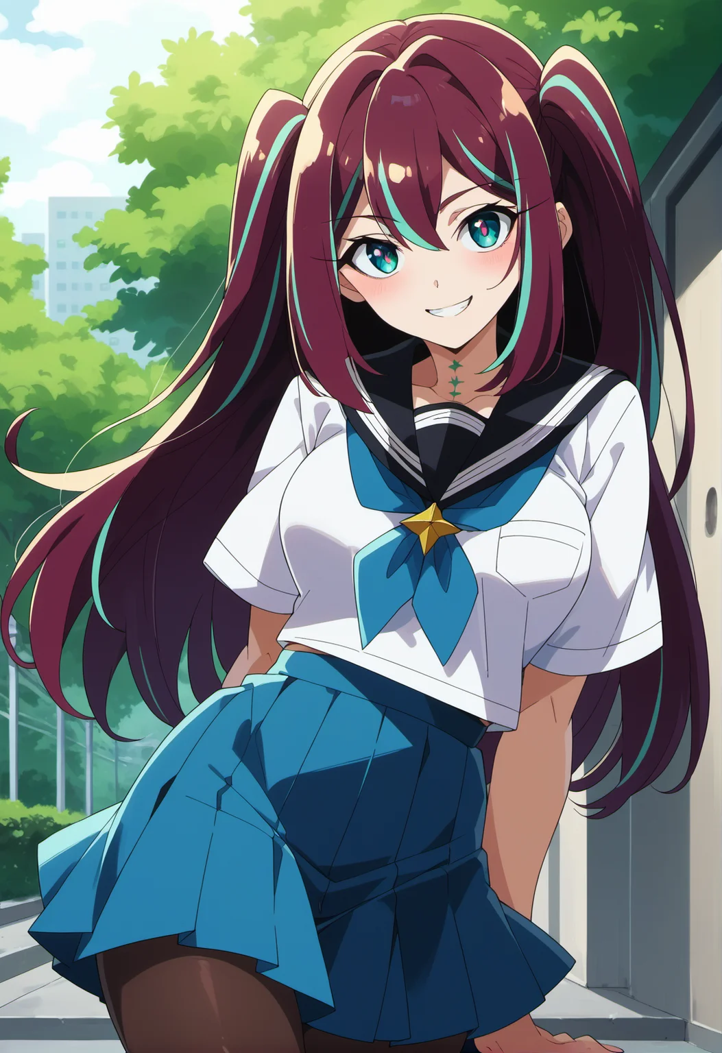 (score_9, score_8_up, score_7_up, score_6_up), source_anime, rating_questionable, BREAK
AkoyaMatama, 1girl, solo, school uniform, pantyhose, breasts, skirt, arms behind back, ribbon, smile,
<lora:GOMG_AkoyaMatama_PD6XL_1:0.85>