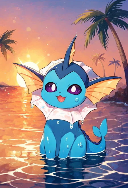 score_9, score_8_up, score_7_up, score_6_up source_anime BREAK
beach, ocean, evening, palm trees, lens flare, sunbeam
V4P0R30N, sky blue skin, fins, quadraped, fish tail, dark purple eyes,
<lora:Vaporeon_Pokemon_Pony:0.9> chibi, solo
looking at viewer, lying, wet, bubbles, happy, open mouth, (partially submerged:1.4)