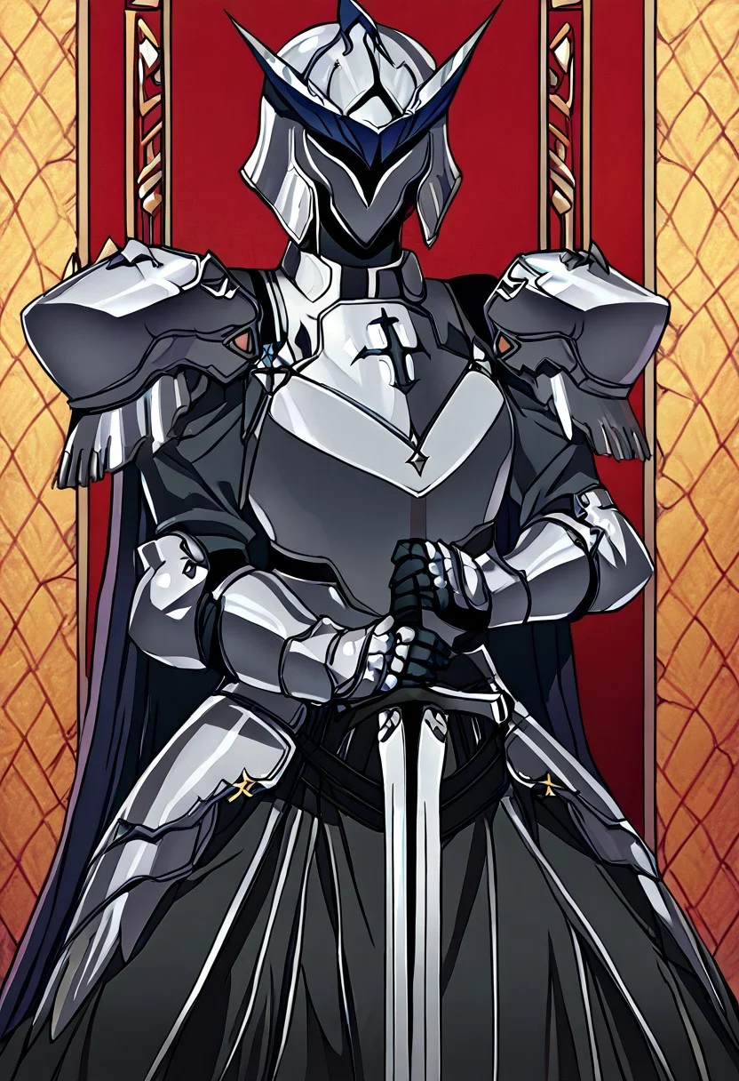 score_9, score_8_up, score_7_up, source_anime, BREAK, easynegative, FastNegativeV2, EasyNegativeV2, almualim, 1male, solo, young, anime, mature, young, adult, BODY, SLIM WAIST, SOLO, legs, body mature, and adult, legs
1boy,
DARK GRAY ARMOR, FULL COLOR,
Black armor, full black armor, Dragon head on helmet, Dark blue cape behind his back. black Cape , D
Blue Dark, seating on the throne, Mask fix, helmet fix, no mutant, perfect, Black helmet, two wings on helmet, fix helmet, perfect, hidden face,
medium hilt sword, both hands grip the hilt sword
Hand
detailed
perfect
perfection
hands
arm0rs3nt1n3l, flat crusader helmet, knight
Faceless, face covered, back stands and seat on the throne, both-hand-hilt, planted sword, hands on hilt, holding sword, Black sword, long sword,
Black Knight, helmet, gauntlets, black plate armor, sword, black two wings of eagle on helmet, shoulder armor, Black battle uniform, cross, black shouders amor, black waist plate armor, black long skirt, black flat breastplate armor, thighthight, legs, skirt battle armor, waist armor, plate armor, Blue battle uniform cloths, dragon scales armor, dragon head helmet forehead