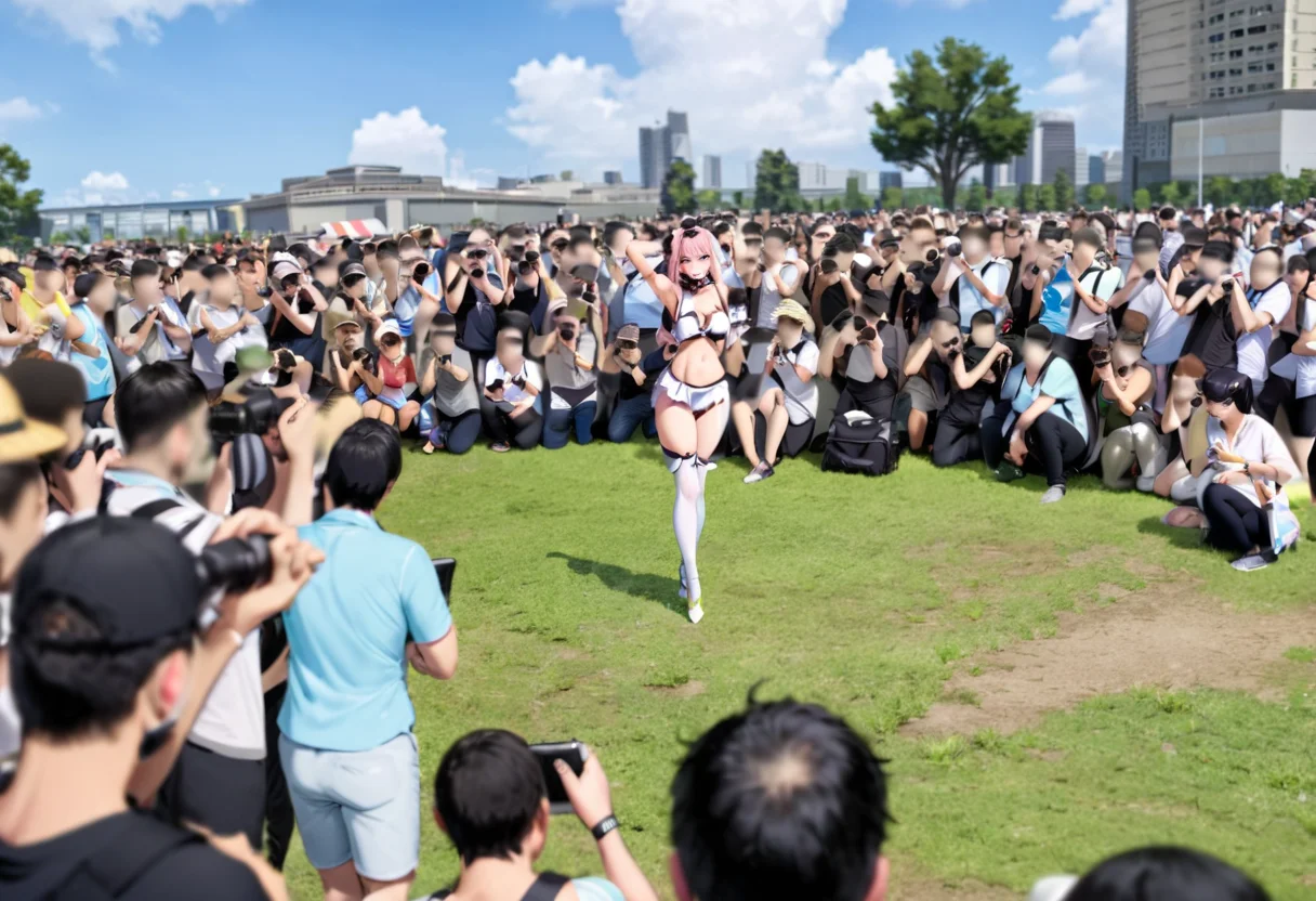 masterpiece, best quality, very aesthetic, absurdres,
comiket_cosplay_Hiroba, outdoors, 6+boys, crowd, day, sky, multiple boys, scenery, multiple girls, cloud, 6+girls, summer, blue sky, grass,
<lora:comiket_cosplay_SDXL_V2:1>