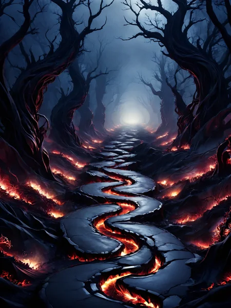 breathtaking an abandoned road cuts through a twisted landscape made of mutated living flesh and teeth, <lora:Cyberfleshmutant:0.6> rotten fleshmutant plants, <lora:DonMD3m0nV31nsXL_v1.1:1> DonMD3m0nV31nsXL, demonic, pulsating veins, bio, organic terrain and ground, <lora:EnvyDreamlandsXL01-adamw:0.5>, dark and mysterious atmosphere,, masterpiece, award-winning, professional, highly detailed, rim lighting