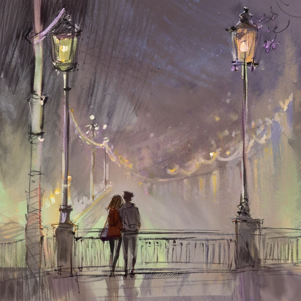 drawix16 lovers on the bridge<lora:drawix16:1>