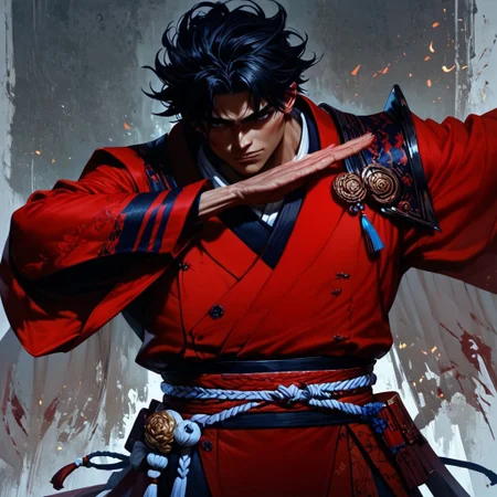 score_9, score_8_up, score_7_up, masterpiece, red suit, black hair, 1 boy, akainu, very high quality, outstretched arm, covered face, standing