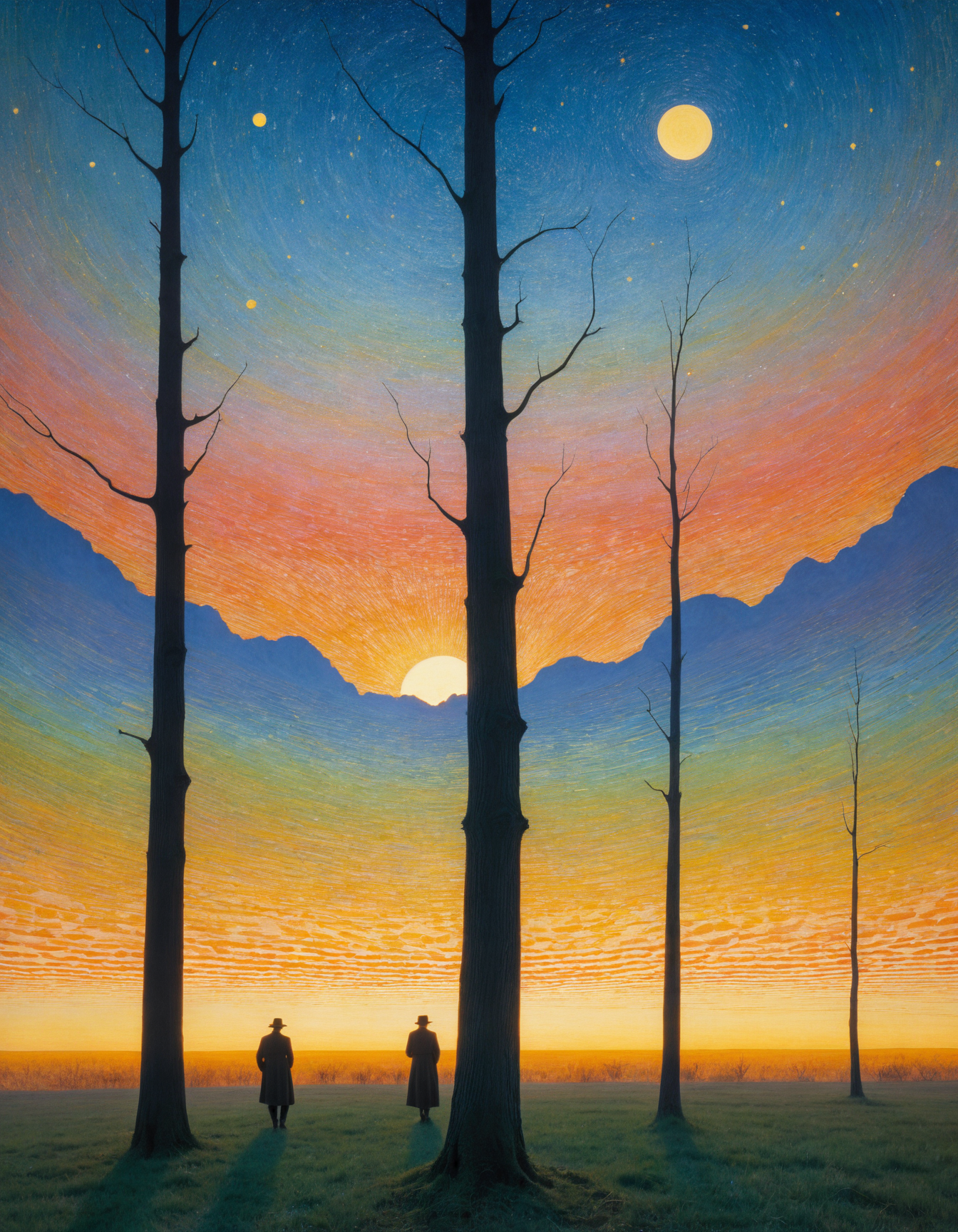 by Richard Avedon and Mikalojus Ciurlionis,  (babyish , euphoric , masterful:1.4), poster art, bold lines, hyper detailed, expressive,  award winning,  (landscape:1.4), (intricate details, masterpiece, best quality:1.4),
dusk and dawn lighting , looking at viewer, dynamic pose, wide angle view,
<lora:add-detail-xl:1> <lora:xl_more_art-full_v1:0.5> <lora:looking_at_viewer:2>