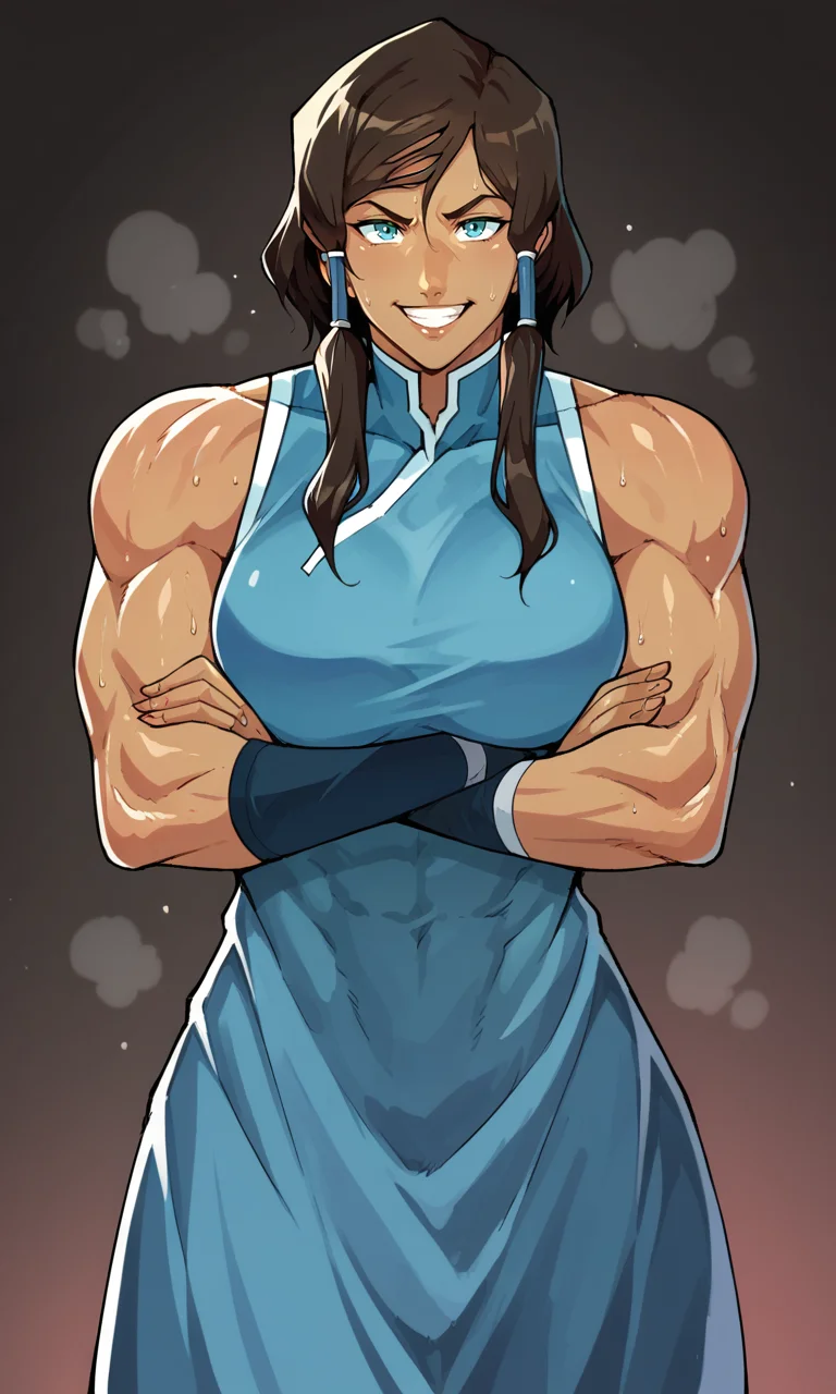 score_9_up, score_8_up, score_7_up BREAK, <lora:Cirenk_Style:1> (perfect anatomy), cirenk, cirenk style, anime, anime style, korra, legend of korra, crossed arms, smiling, sweat, muscular, tall, looking at viewer, dark background, dynamic angle, female