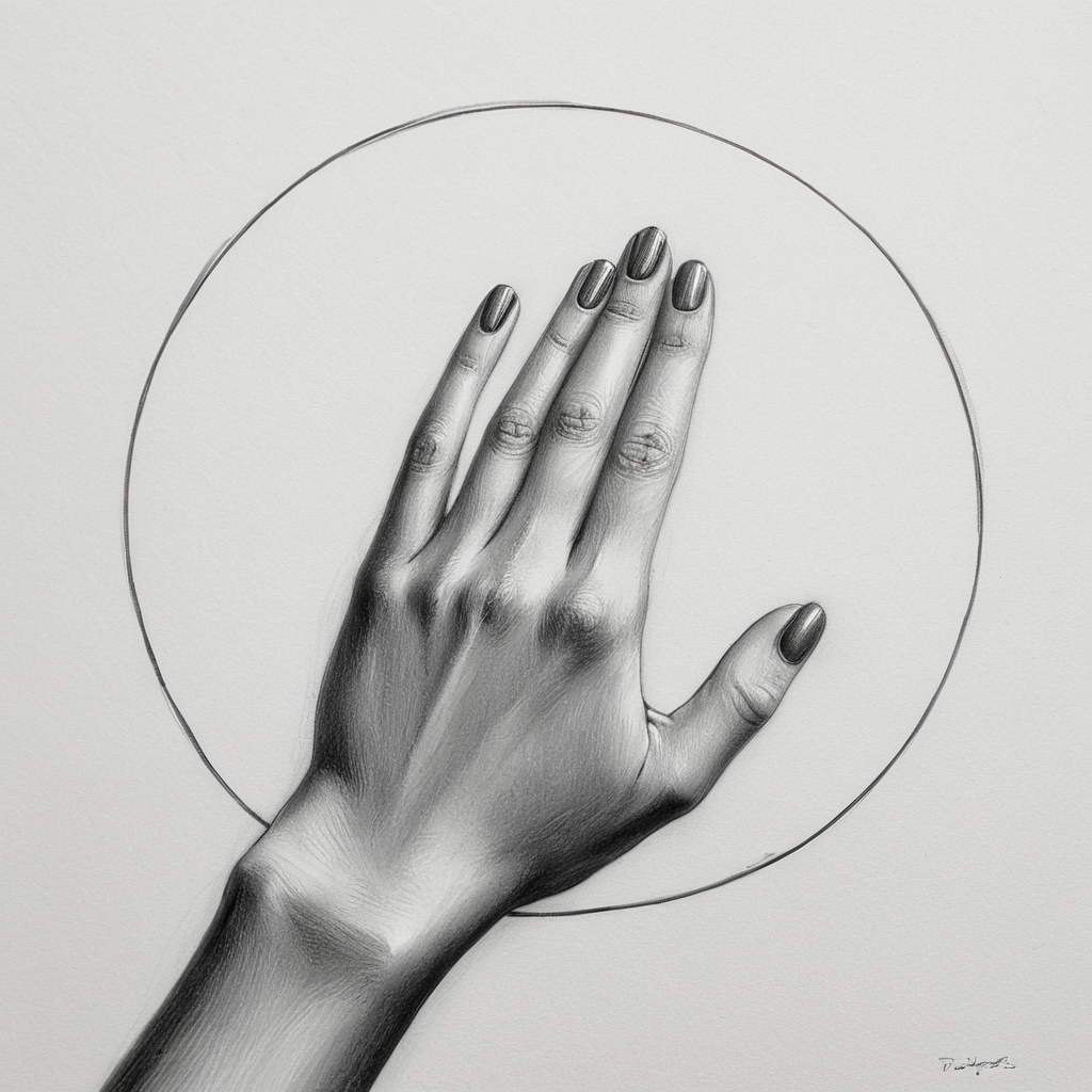 Conceptual Art of  <lora:add-detail-xl:1>
 <lora:detailed:0.3>
<lora:perfection style:0.3>
 <lora:xl_more_art-full_v1:0.3>
 <lora:drawing style:0.8>
A drawing of a drawing of a hand with a circle on it,simple background,white background,monochrome,greyscale,fingernails,traditional media,close-up,graphite (medium),fingers , drawing style, concept art