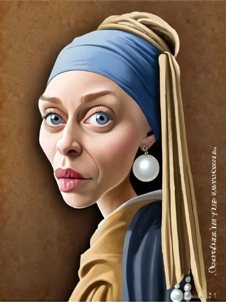 The girl with a pearl earring Caricaturized <lora:SDXL-Caricaturized-Lora:1>, Very detailed, clean, high quality, sharp image